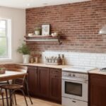 Brick accent wall in kitchen