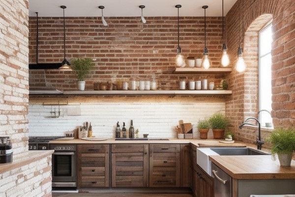 Exposed Brick Wall for kitchen accent wall