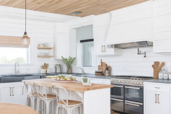 Shiplap accent wall in kitchen