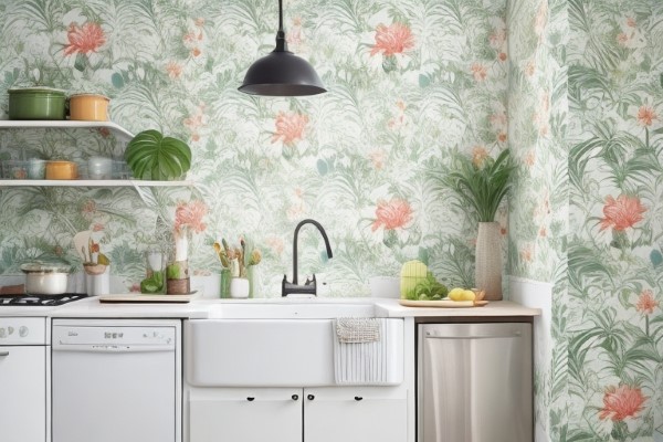 Tropical Wallpaper for kitchen accent wall